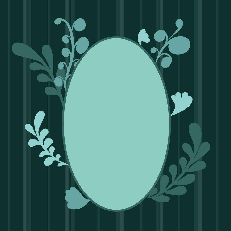 Spring striped turquoise colored background with turquoise leaves and patterns. Oval space for text. Vector. vector