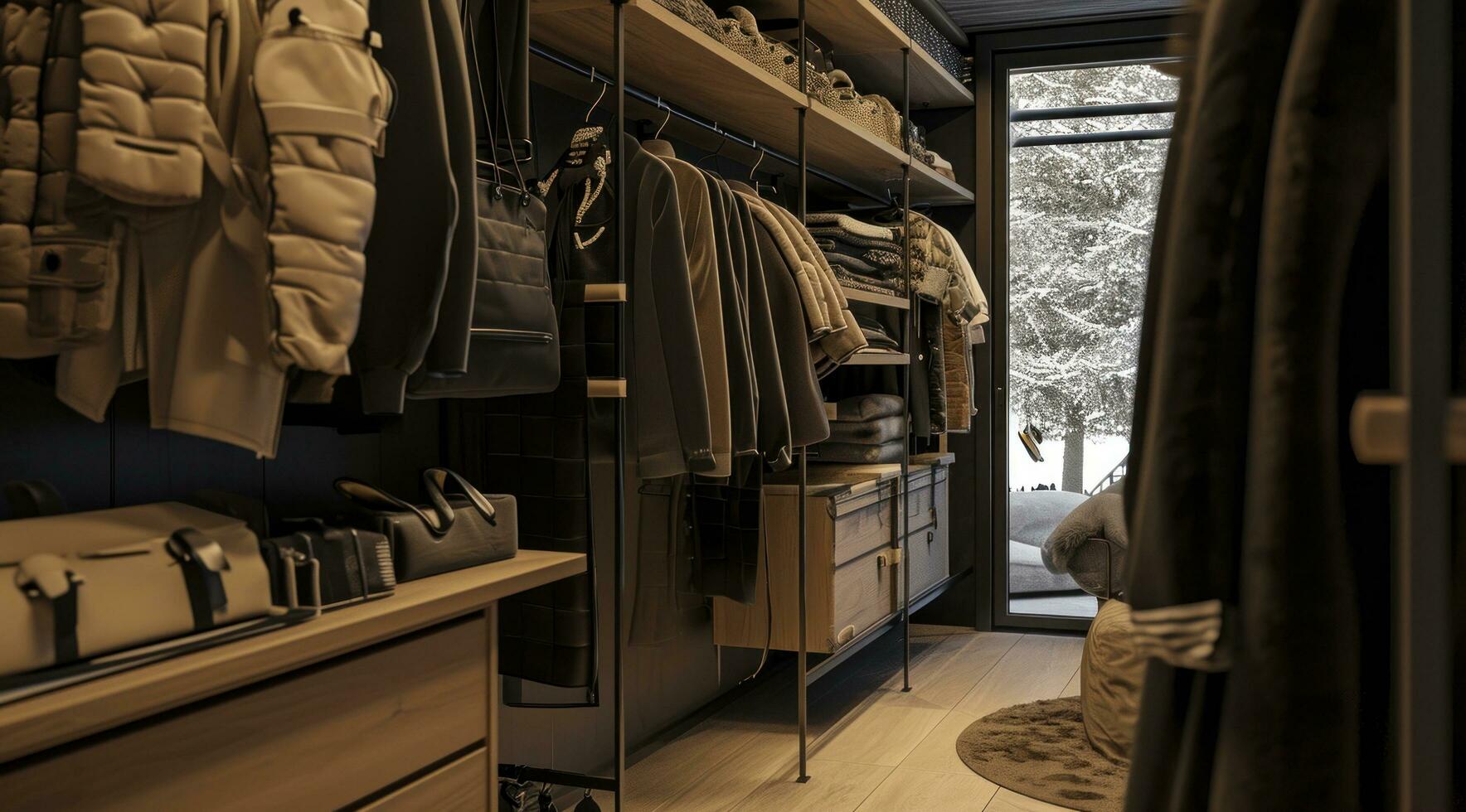 AI generated organized closet background photo