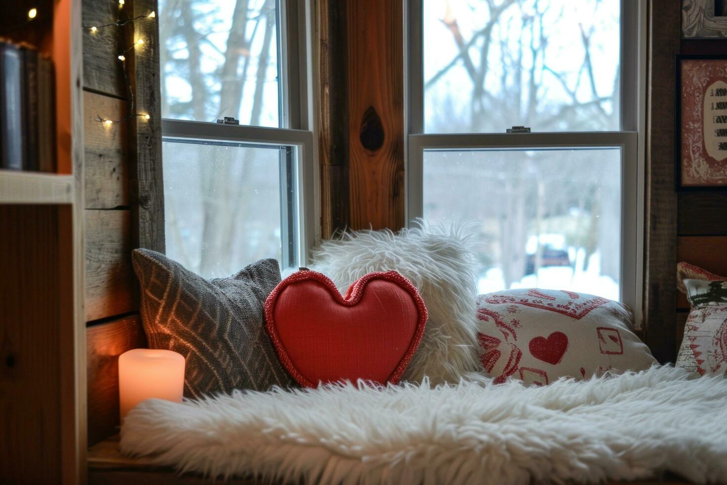 AI generated Plush Throws, Heart-shaped Cushions, and Love-themed Books photo