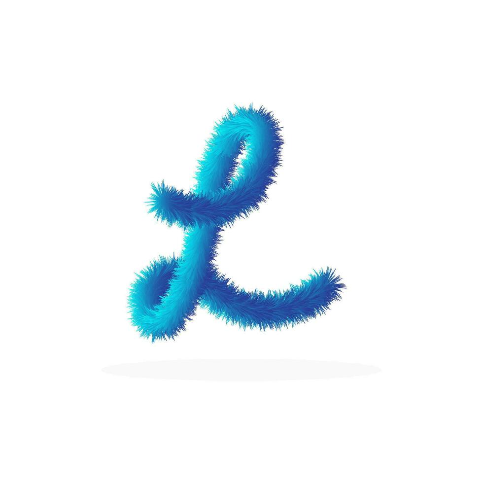 Feathered letter L font vector. Easy editable letters. Soft and realistic feathers. Blue, fluffy, hairy letter L, isolated on a white background vector