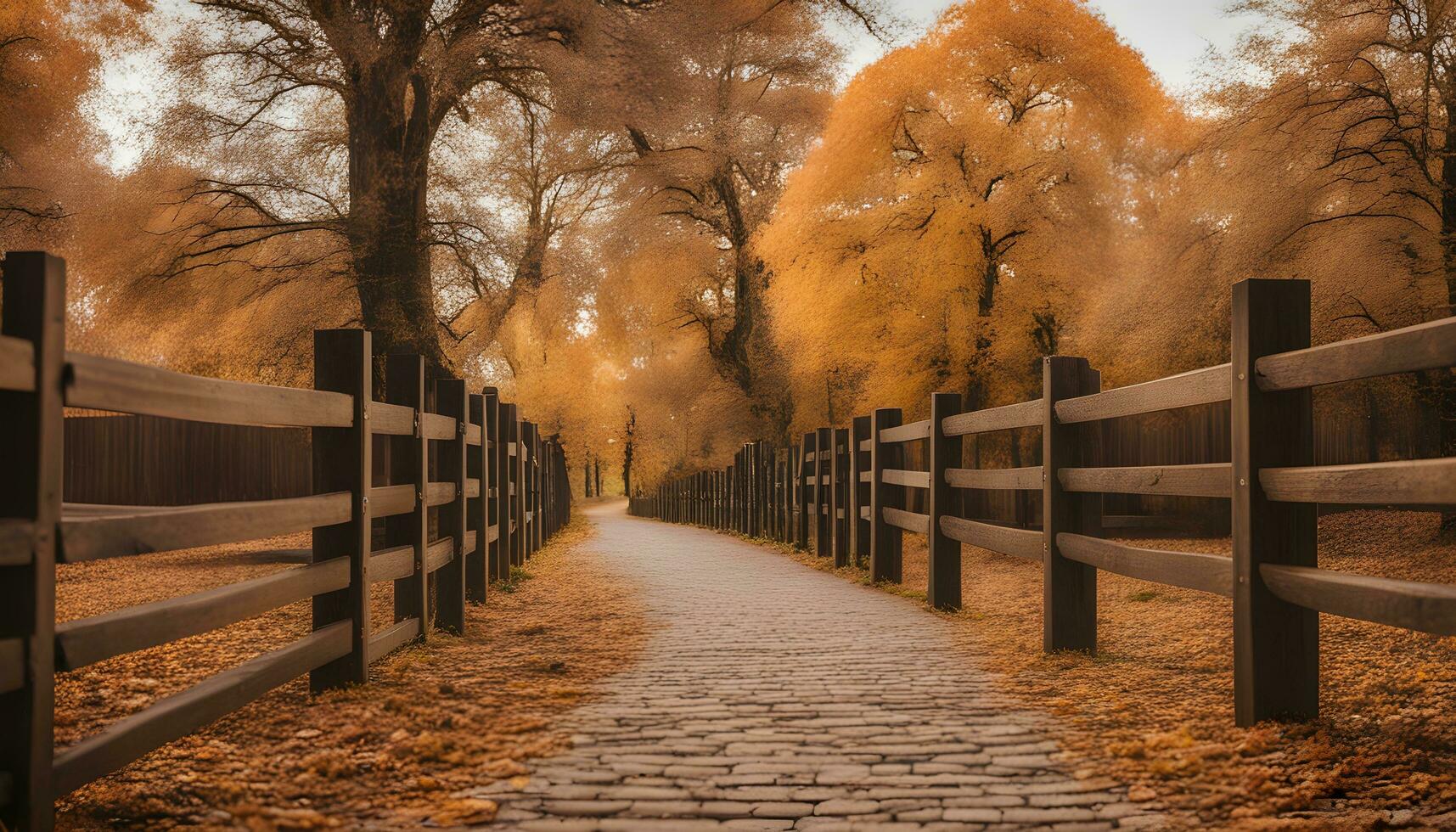 AI generated a path with wooden fence and trees in the fall photo
