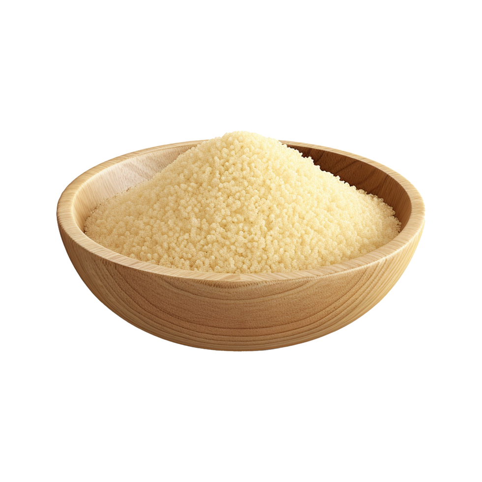 AI generated Uncooked dried couscous in wooden bowl isolated on transparent background png
