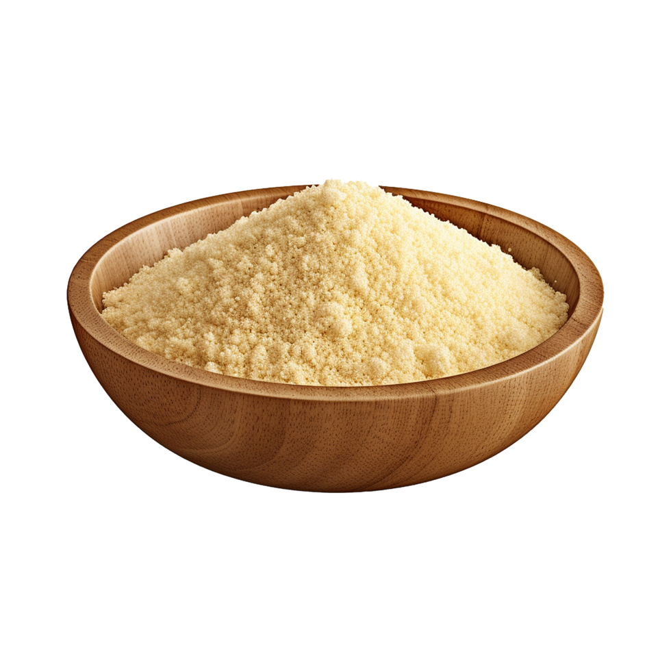 AI generated Uncooked dried couscous in wooden bowl isolated on transparent background png