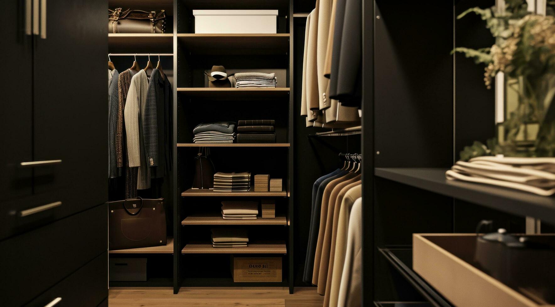 AI generated organized closet background photo