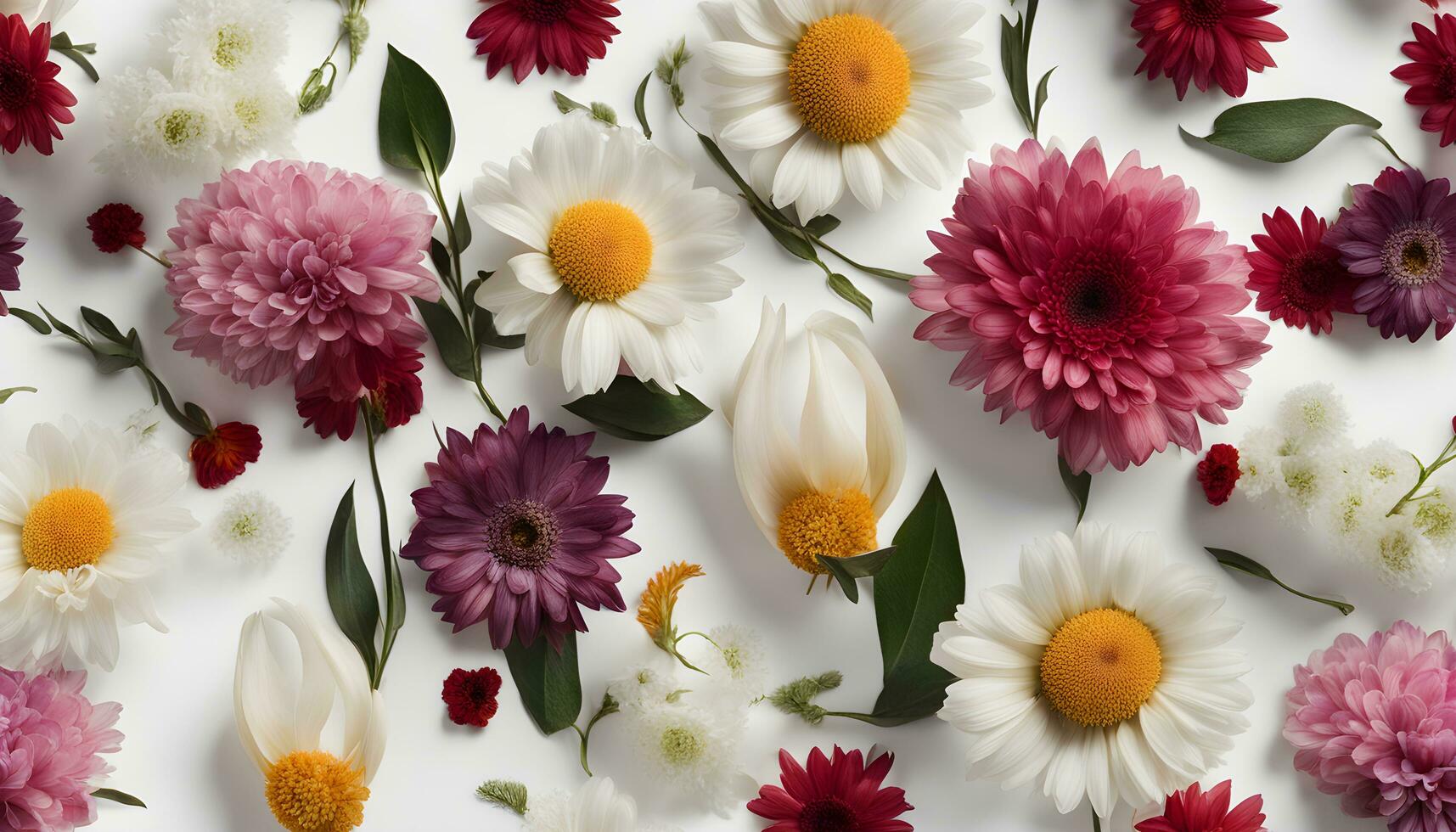 AI generated a white background with many different flowers photo