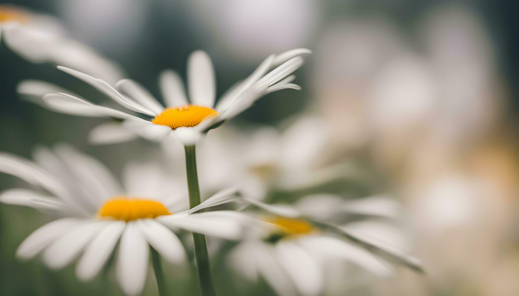 AI generated white daisies with yellow centers are shown in a field photo