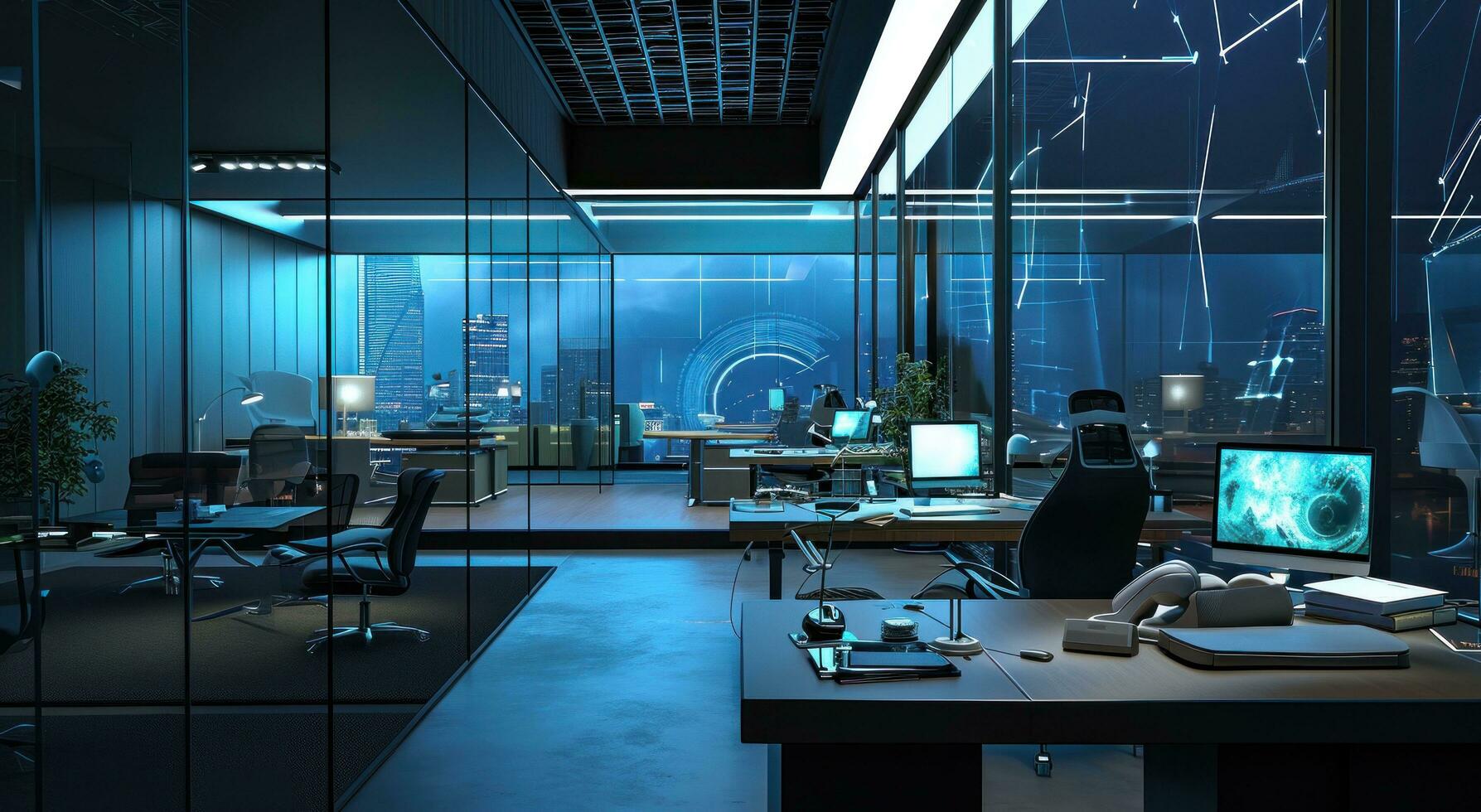 AI generated the office is modern and green with colorful efx photo