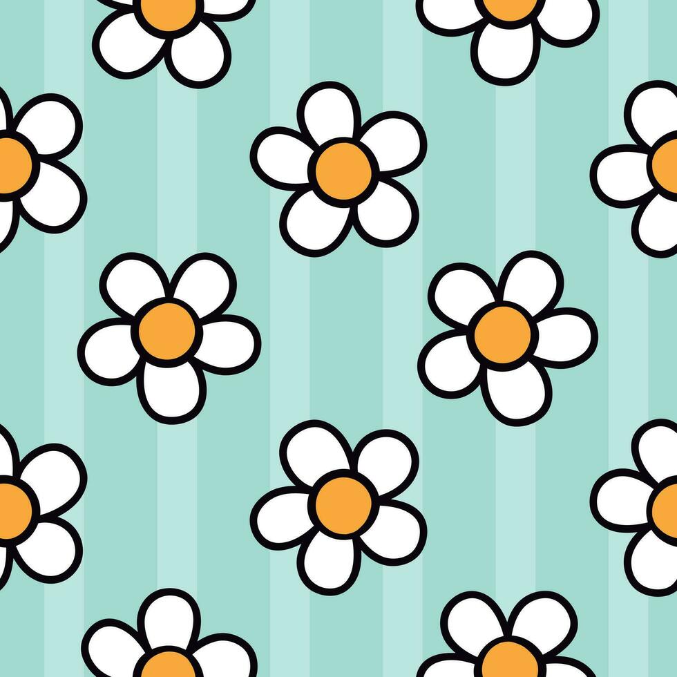 Aqua Floral Seamless Design Summer Floral Pattern Flowers Pattern Stripes Floral Design vector