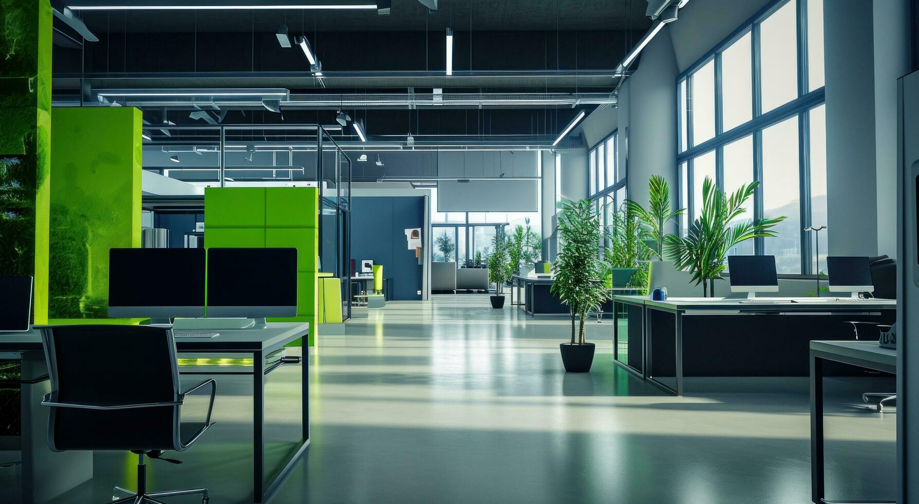AI generated the office is modern and green with colorful efx photo