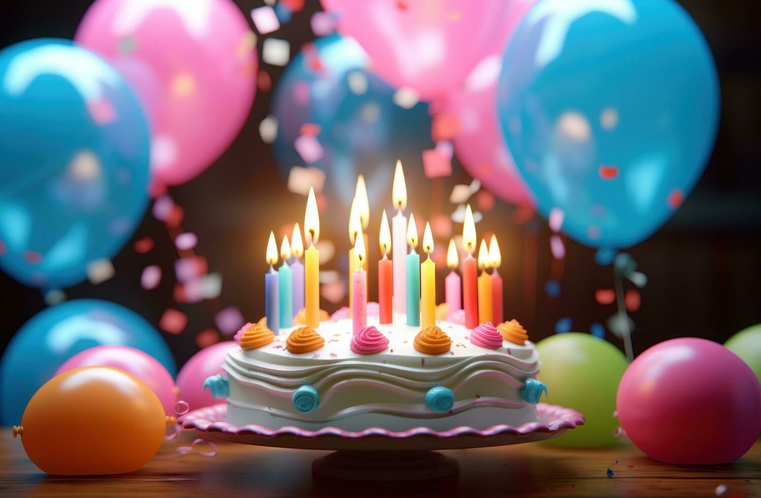 AI generated birthday card screenshot thumbnail with birthday candles and balloons photo