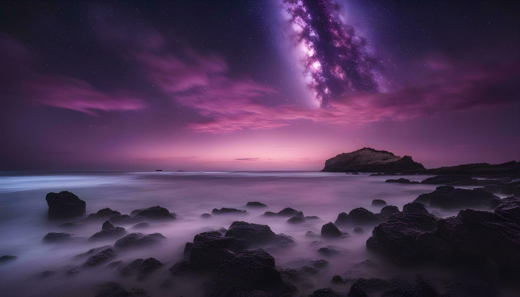 AI generated a purple sky and a purple sky over the ocean photo