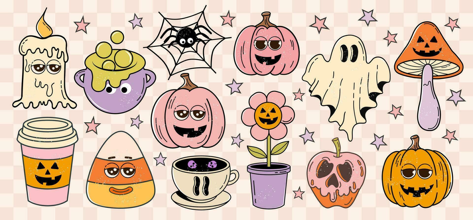 Halloween Bundle. Halloween clipart for halloween party, halloween designs, cards, invitations, fabrics, prints, stickers. Retro vector Illustration.