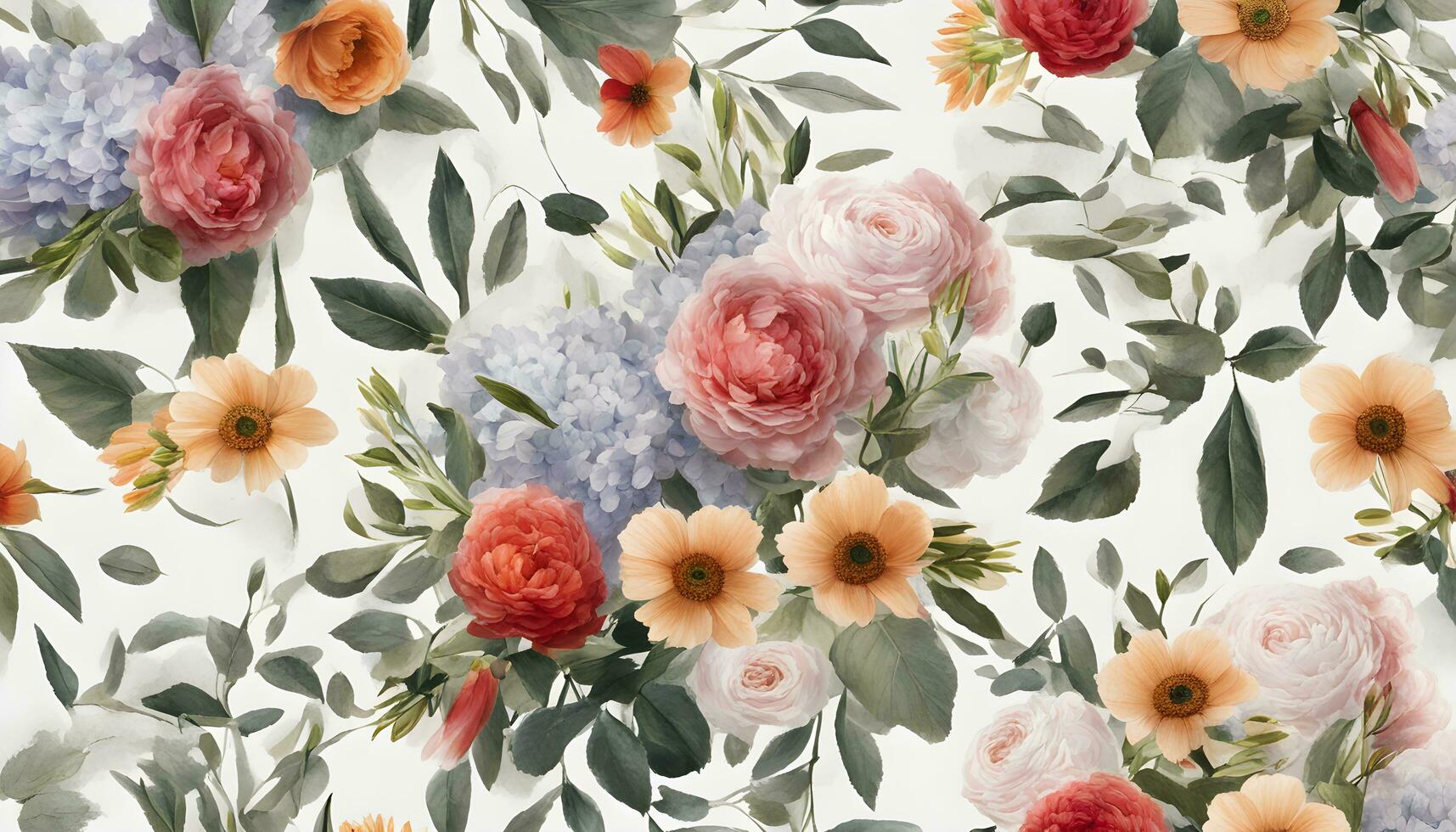 AI generated floral wallpaper pattern with flowers and leaves photo