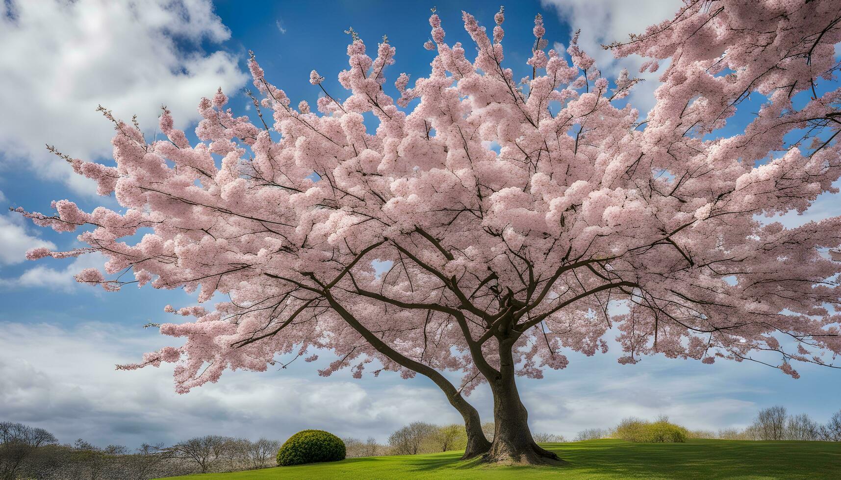 AI generated a large pink tree with white flowers in the spring photo