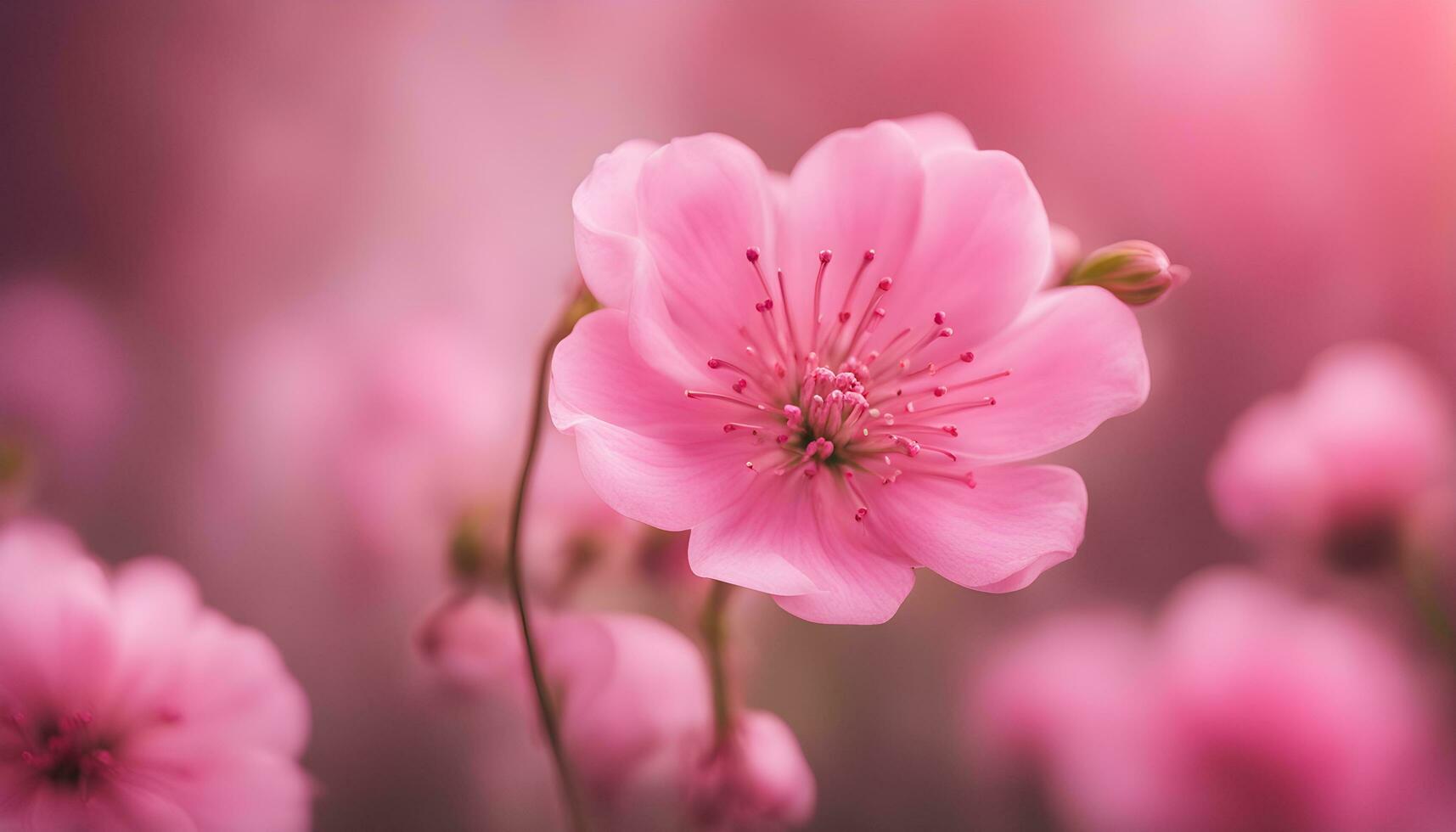 ai generado rosado flores son mostrado en un campo de rosado flores foto