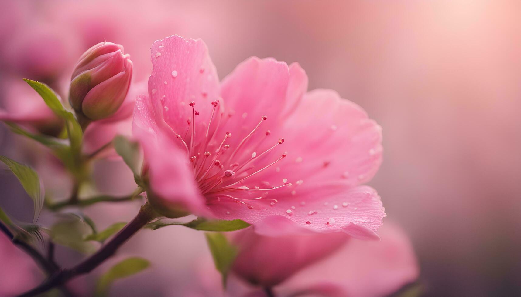 ai generado rosado flores con agua gotas en ellos foto