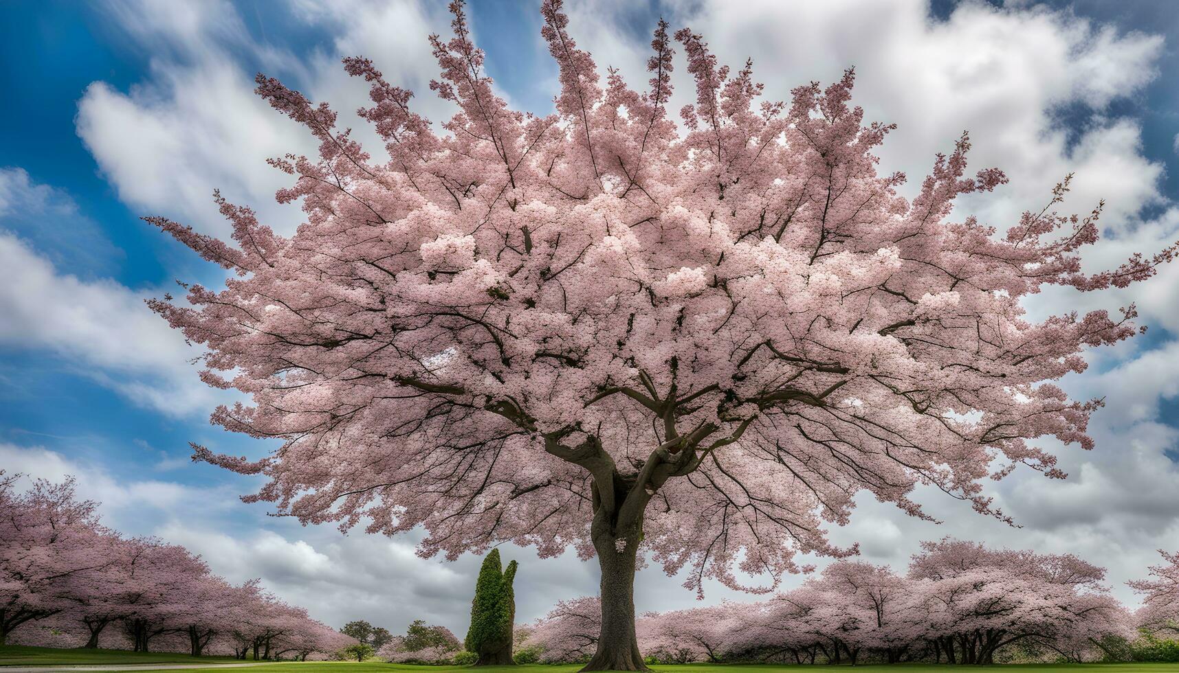 AI generated a large pink cherry tree in bloom photo
