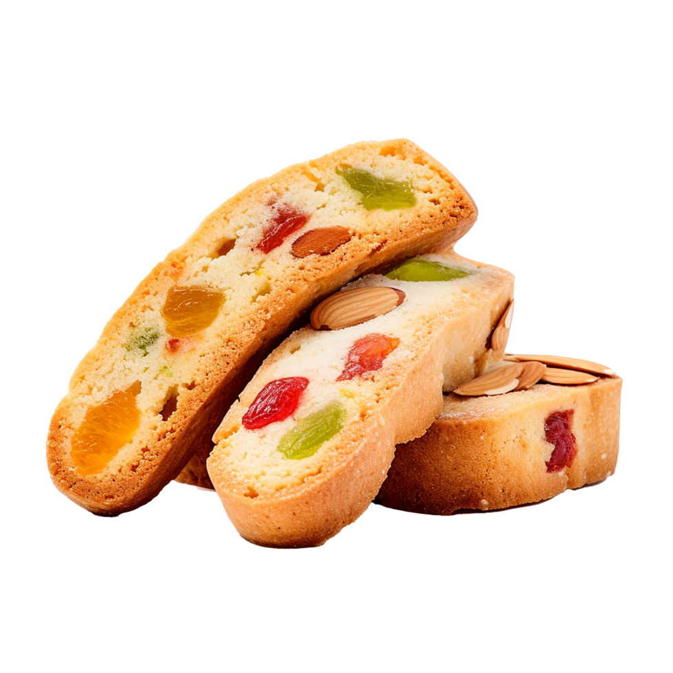 ai generado azucarado frutas y nuez lleno cantucci galletas png aislado en transparente antecedentes