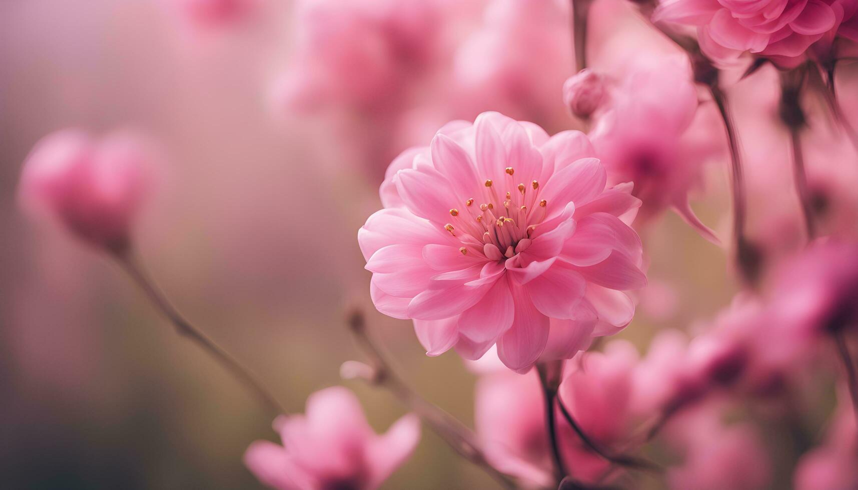 ai generado rosado flores son floreciente en un campo foto