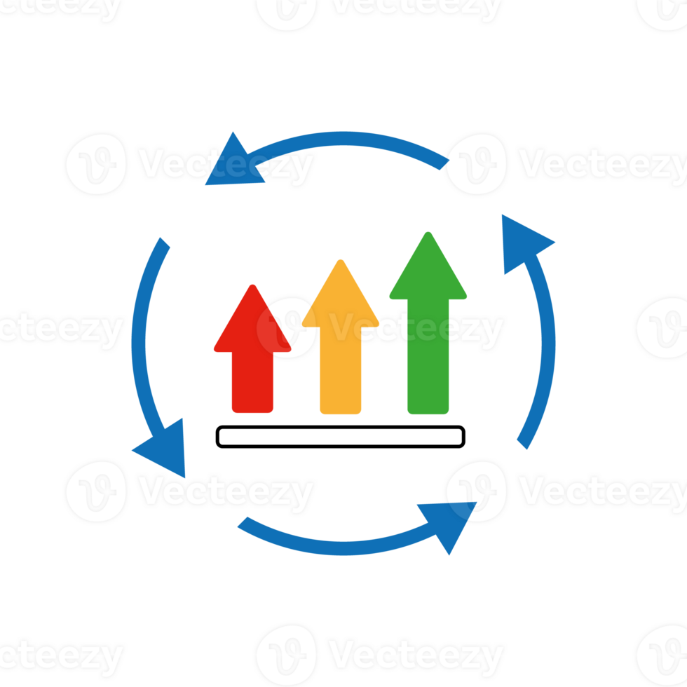 A growth graph with circular arrows in line icon design, continuous improvement concept png