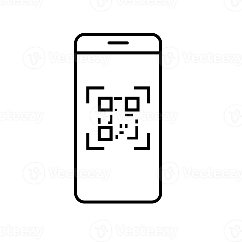 QR code scanning smartphone app linear icon. Matrix barcode scanner. Thin line illustration. 2D code mobile phone reader. Contour symbol. png