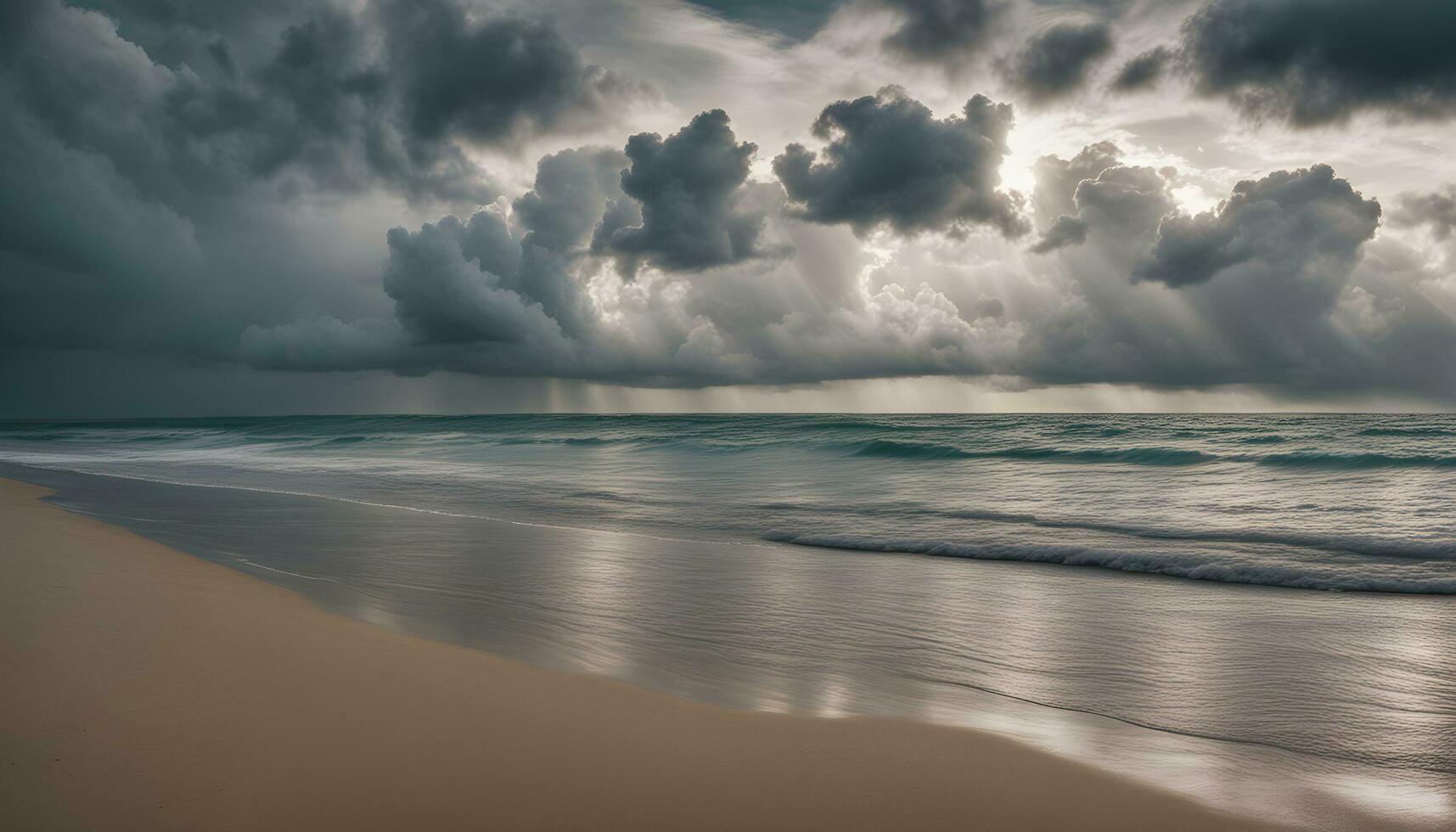 AI generated a stormy day on the beach with clouds and water photo