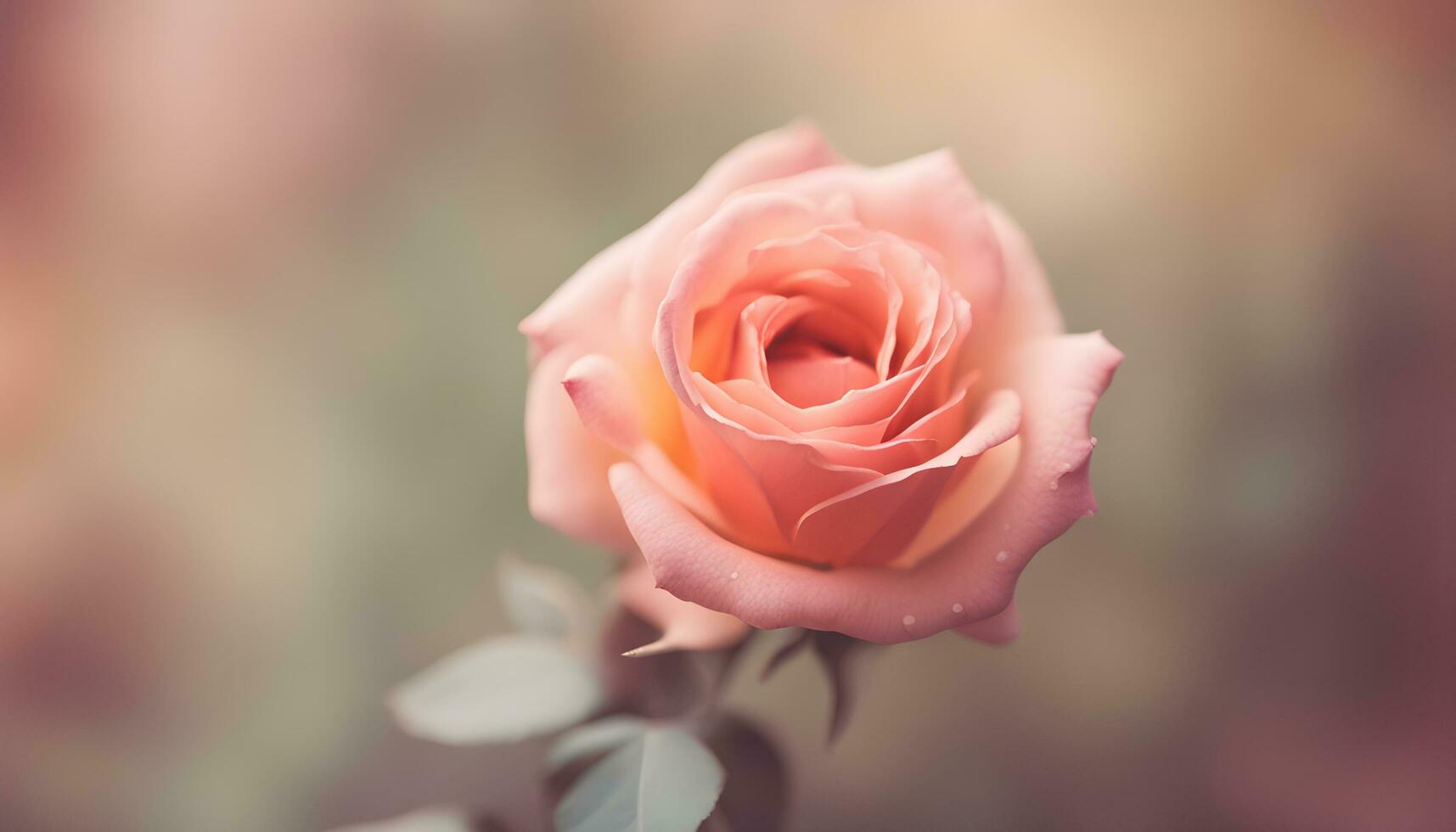 AI generated a single pink rose is shown in front of a blurred background photo