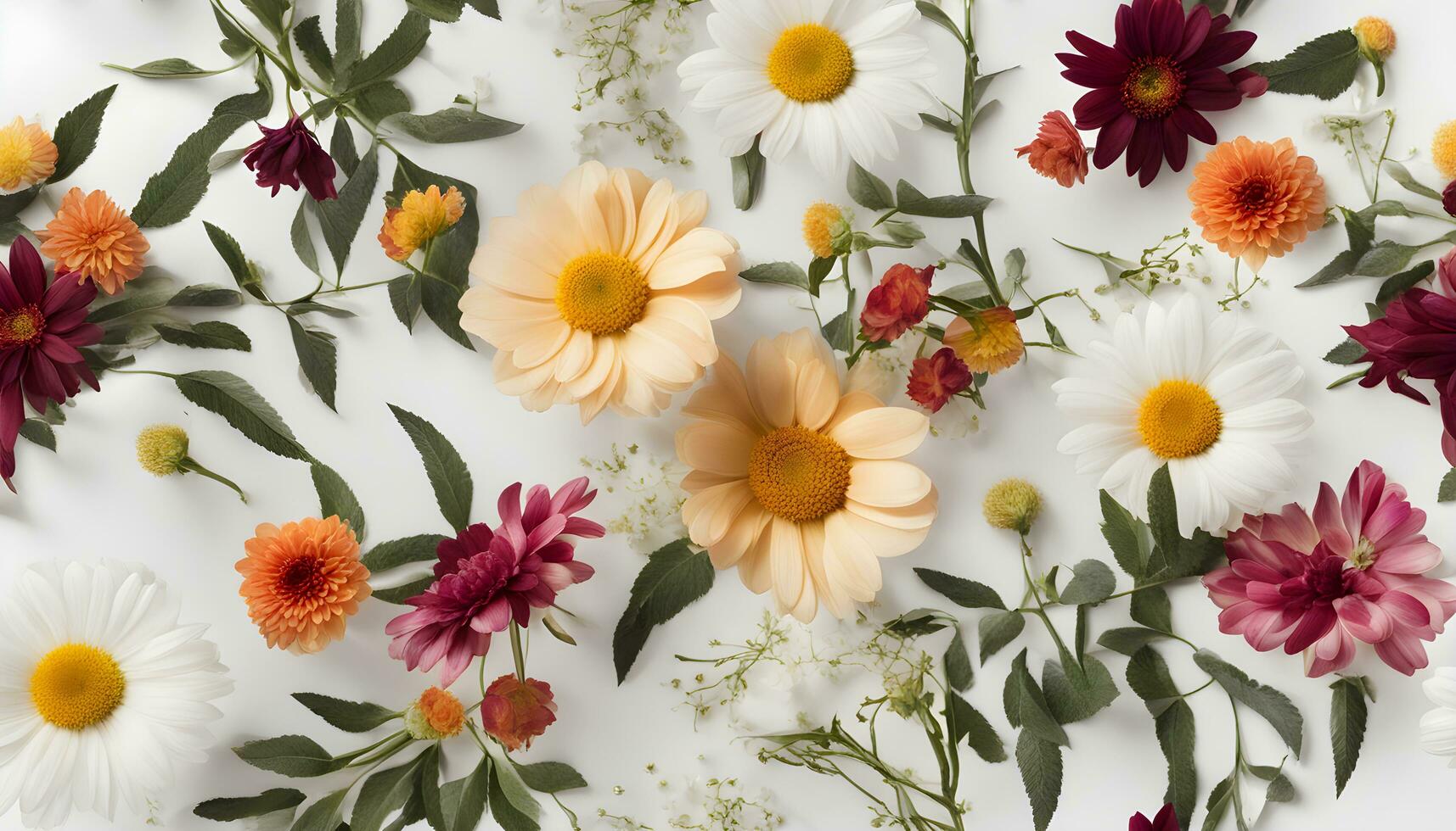 ai generado un blanco antecedentes con muchos diferente flores foto