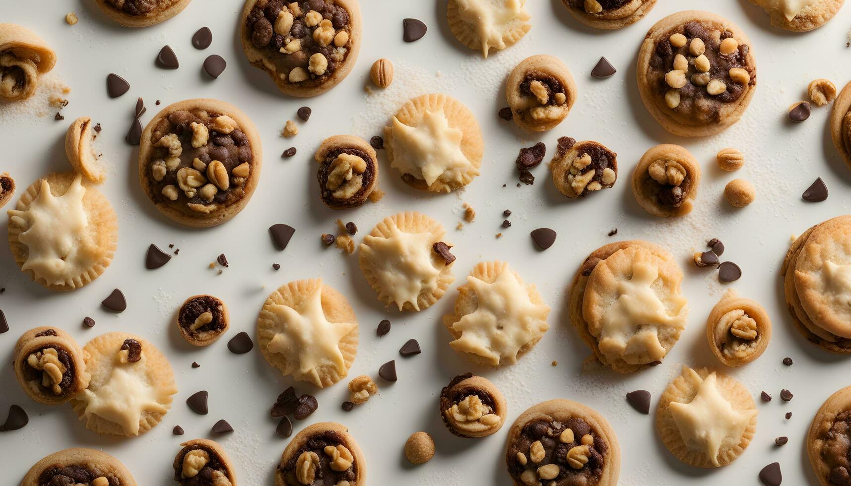 AI generated a variety of cookies are arranged on a white surface photo