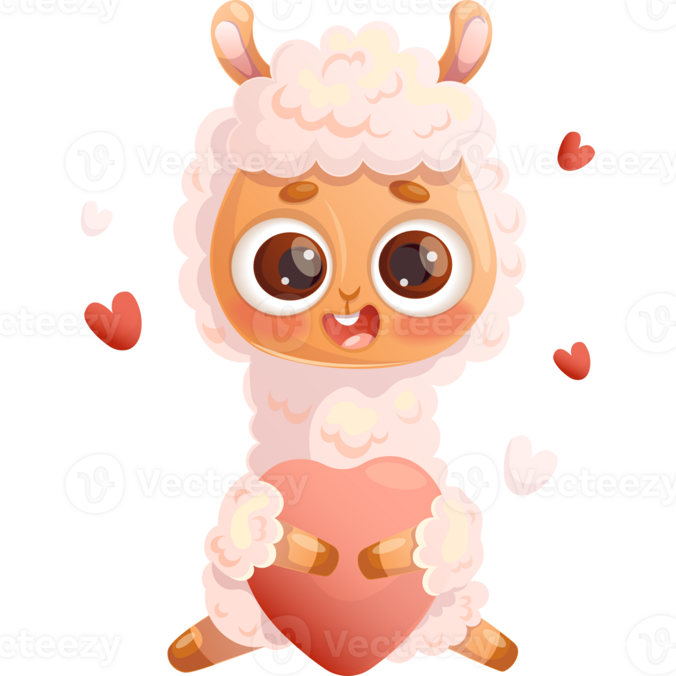 Llama Alpaca  in love with heart png