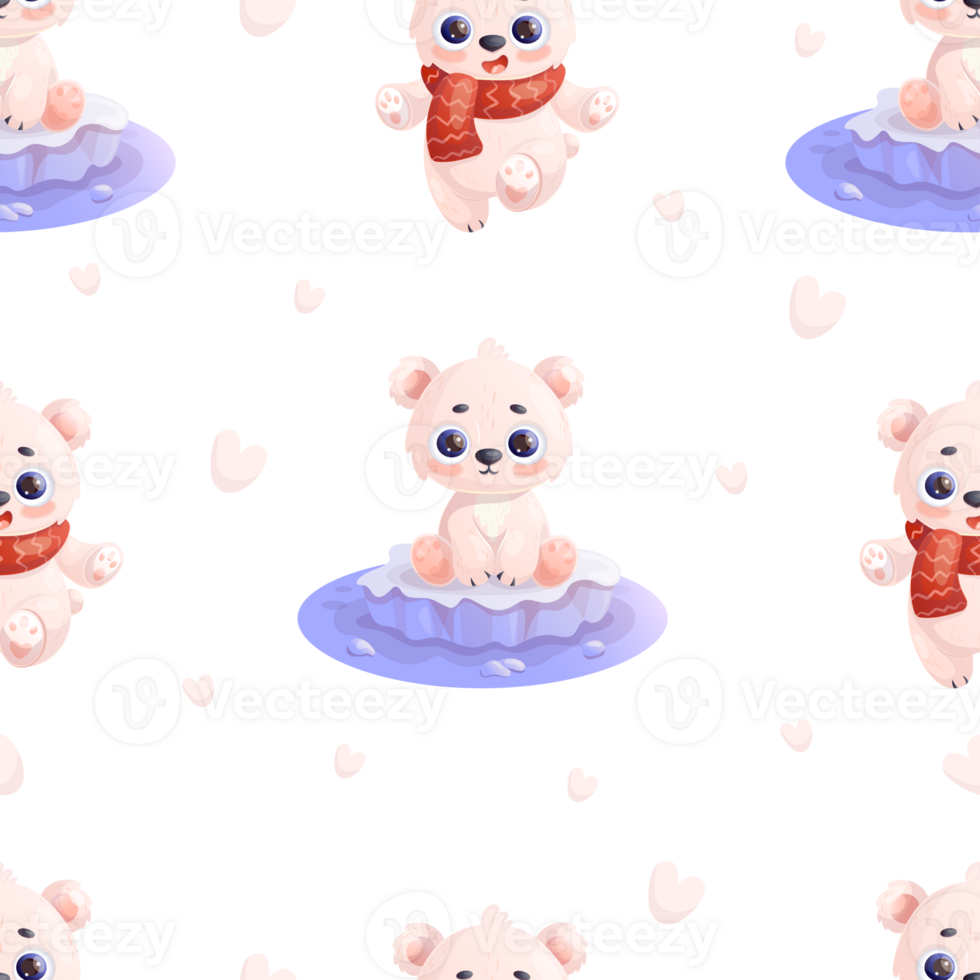 Seamless pattern with cute  polar bear on ice floe png