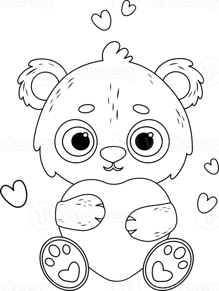 enamored polar bear with heart. Line drawing png