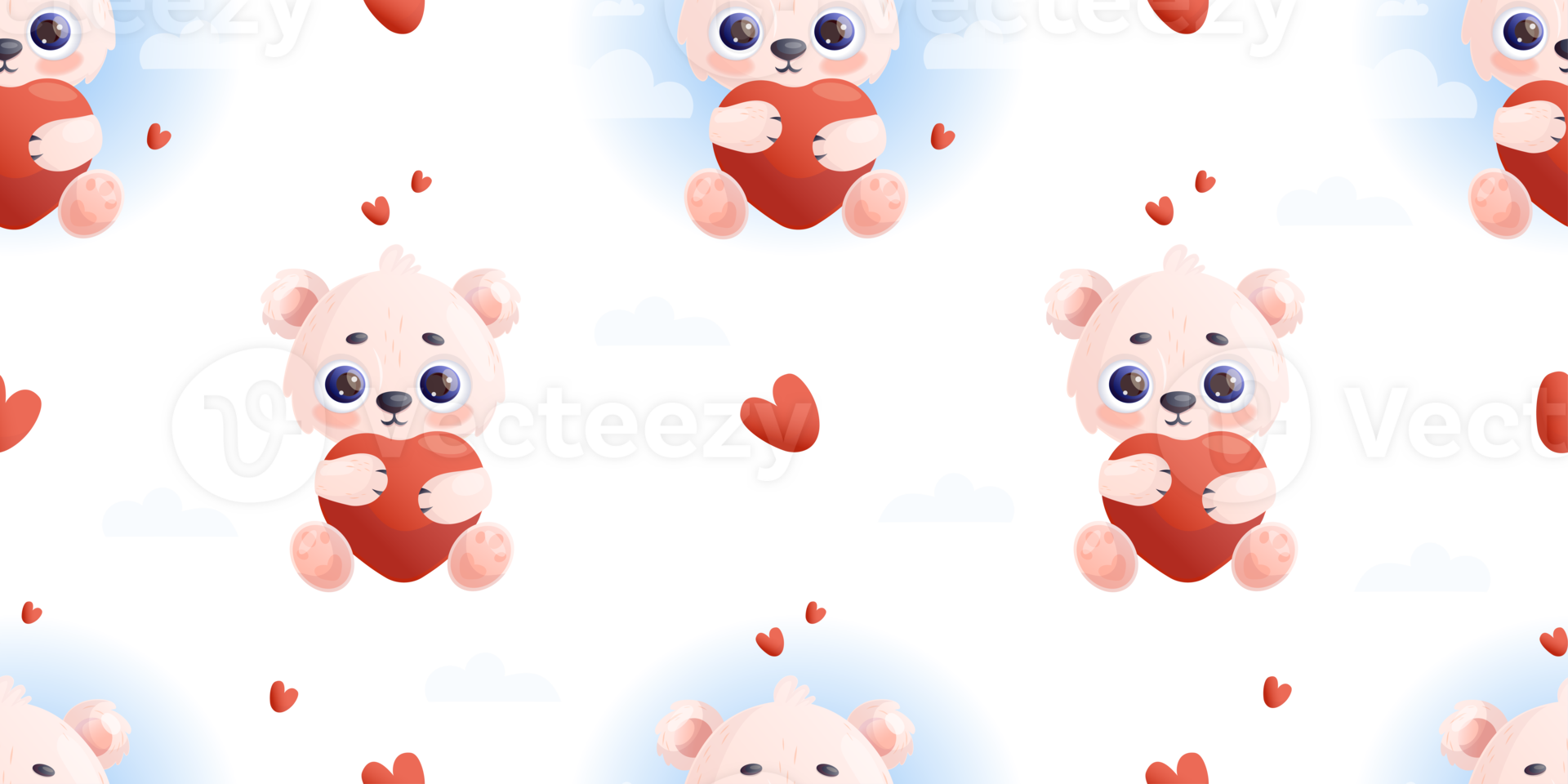 valentine seamless pattern. Cute cartoon polar bear with hearts png