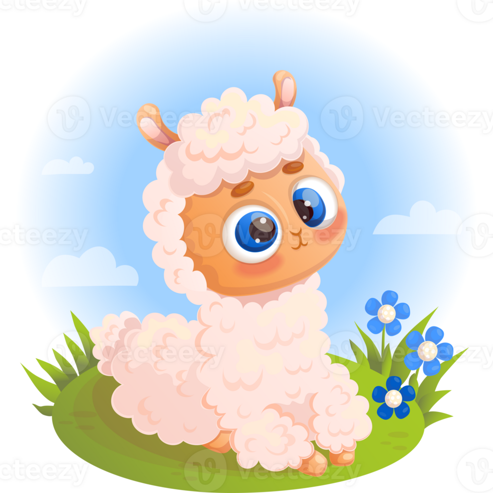 schattig baby lama alpaca met blauw bloemen png