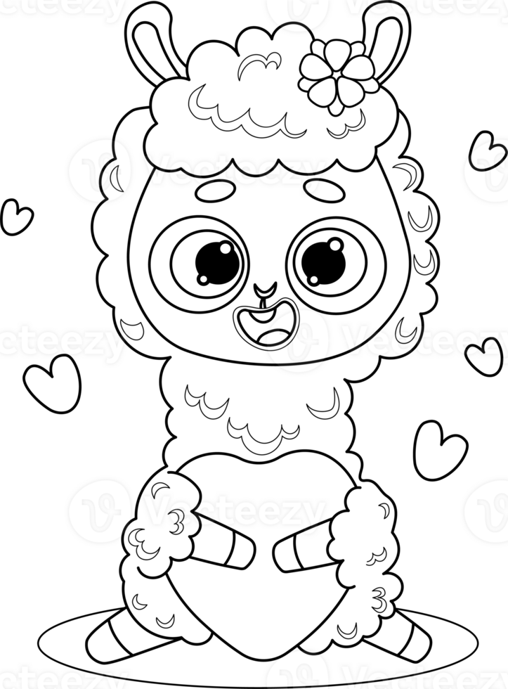 Llama Alpaca  with heart drawing png