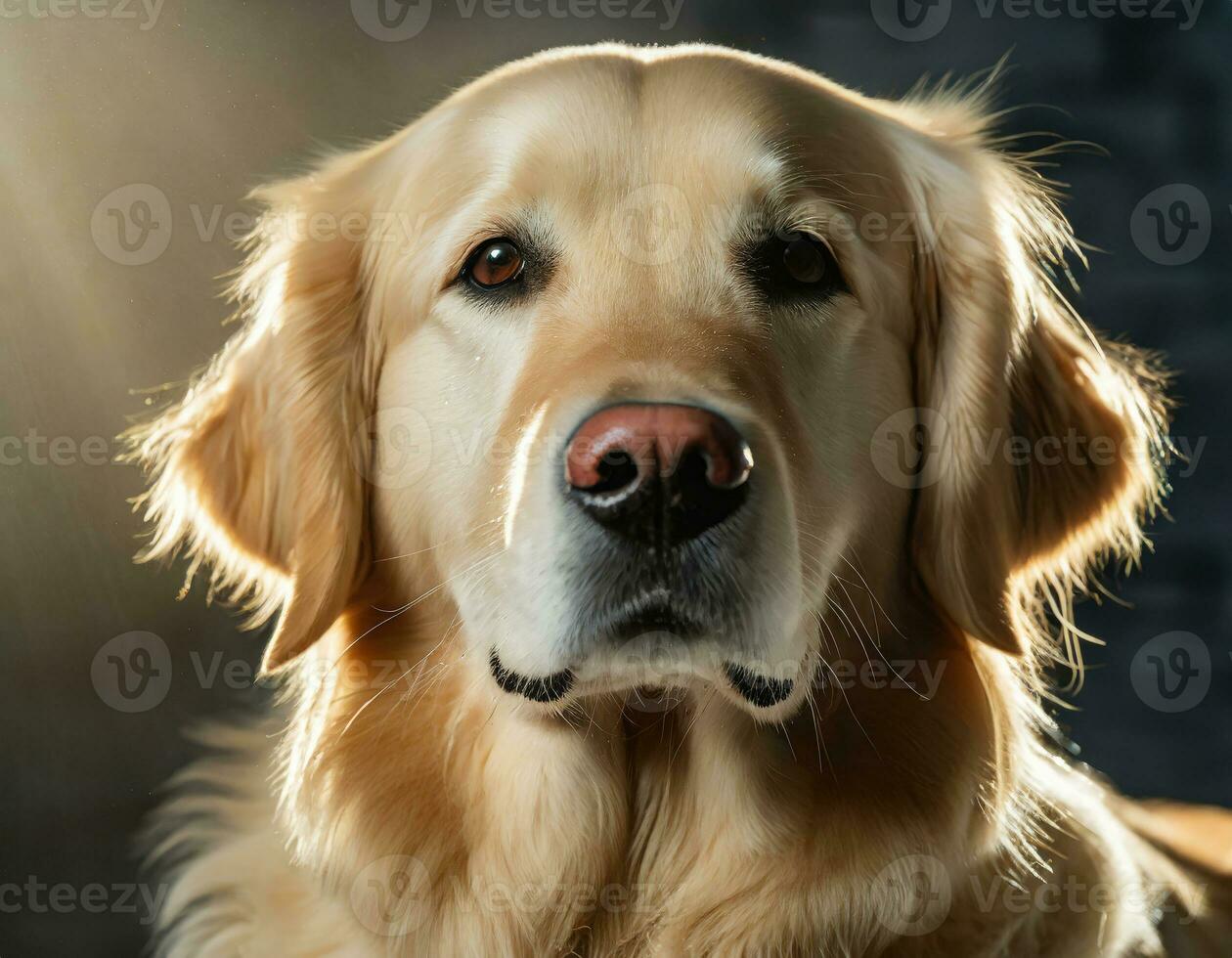 AI generated Close-Up Portrait of a Beautiful Golden Retriever with Blurred Background photo