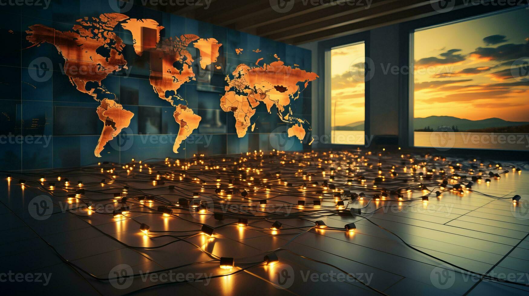 AI generated Global Business Network. Transfer of Information Connecting the World Economically and Globally photo