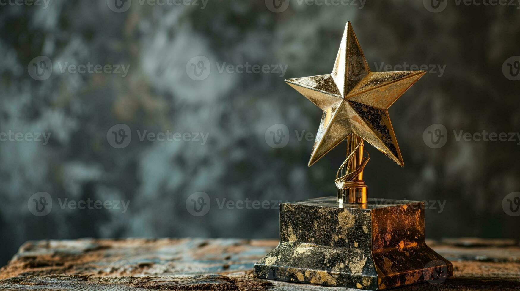 AI generated Vintage gold star trophy against a dark textured background photo