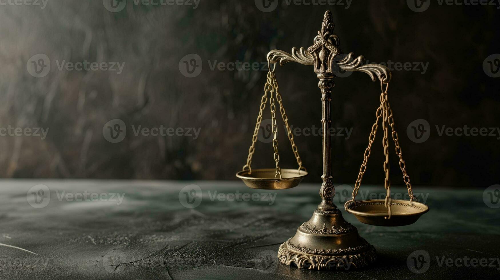 AI generated Golden scales of justice on a dark textured background photo