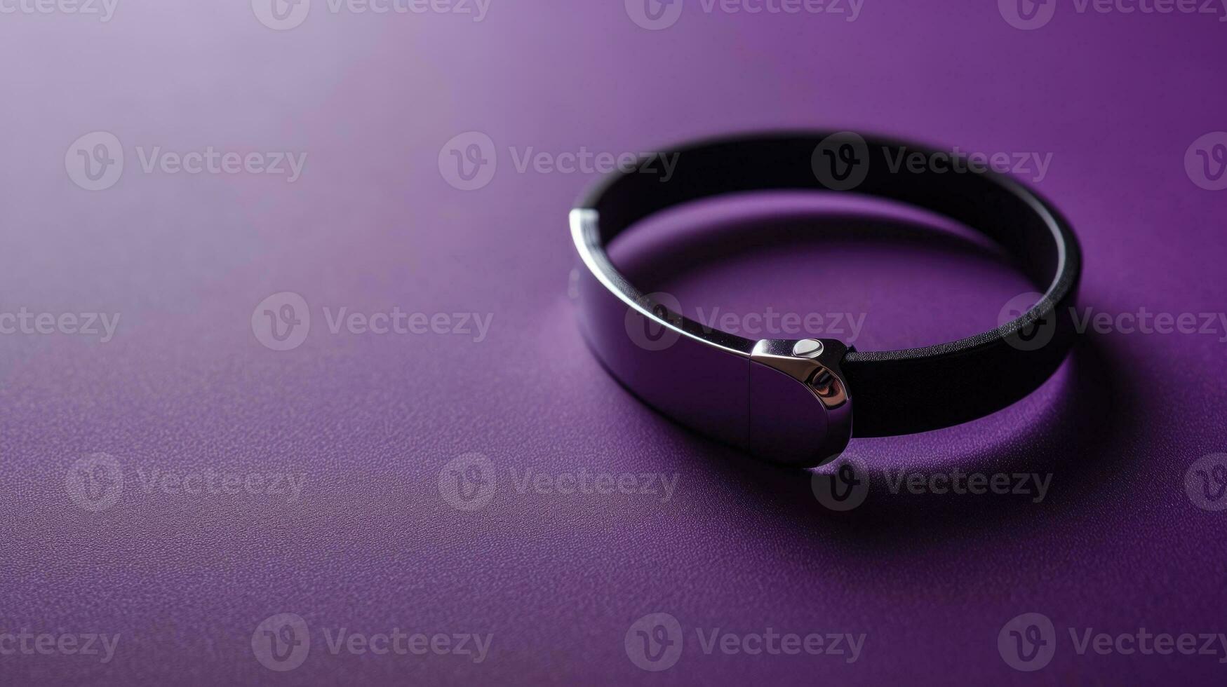 AI generated A sleek purple bracelet with a black strap and silver clasp on a purple background photo