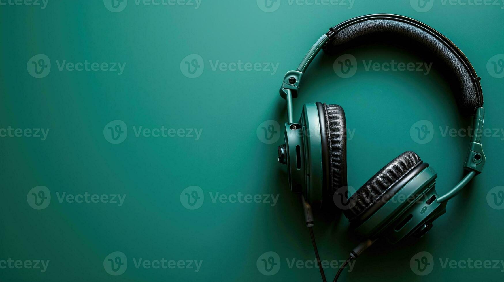 AI generated Black headphones against a teal background photo