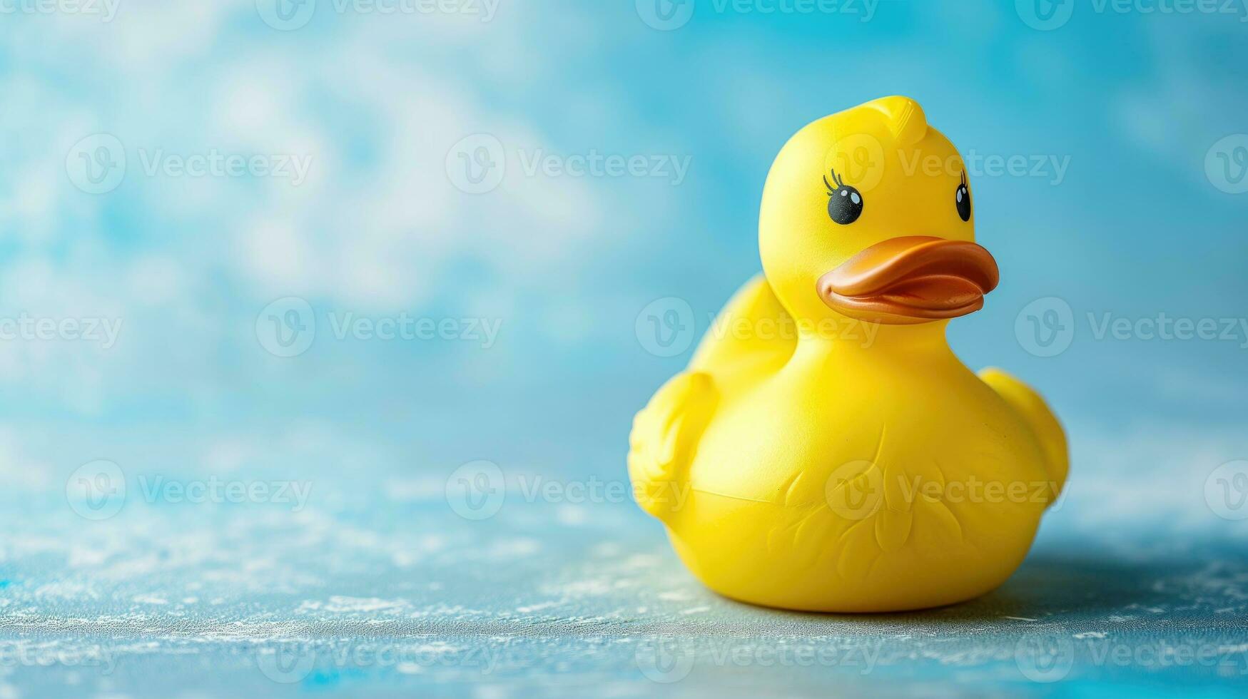 AI generated Yellow rubber duck on a blue watery background photo