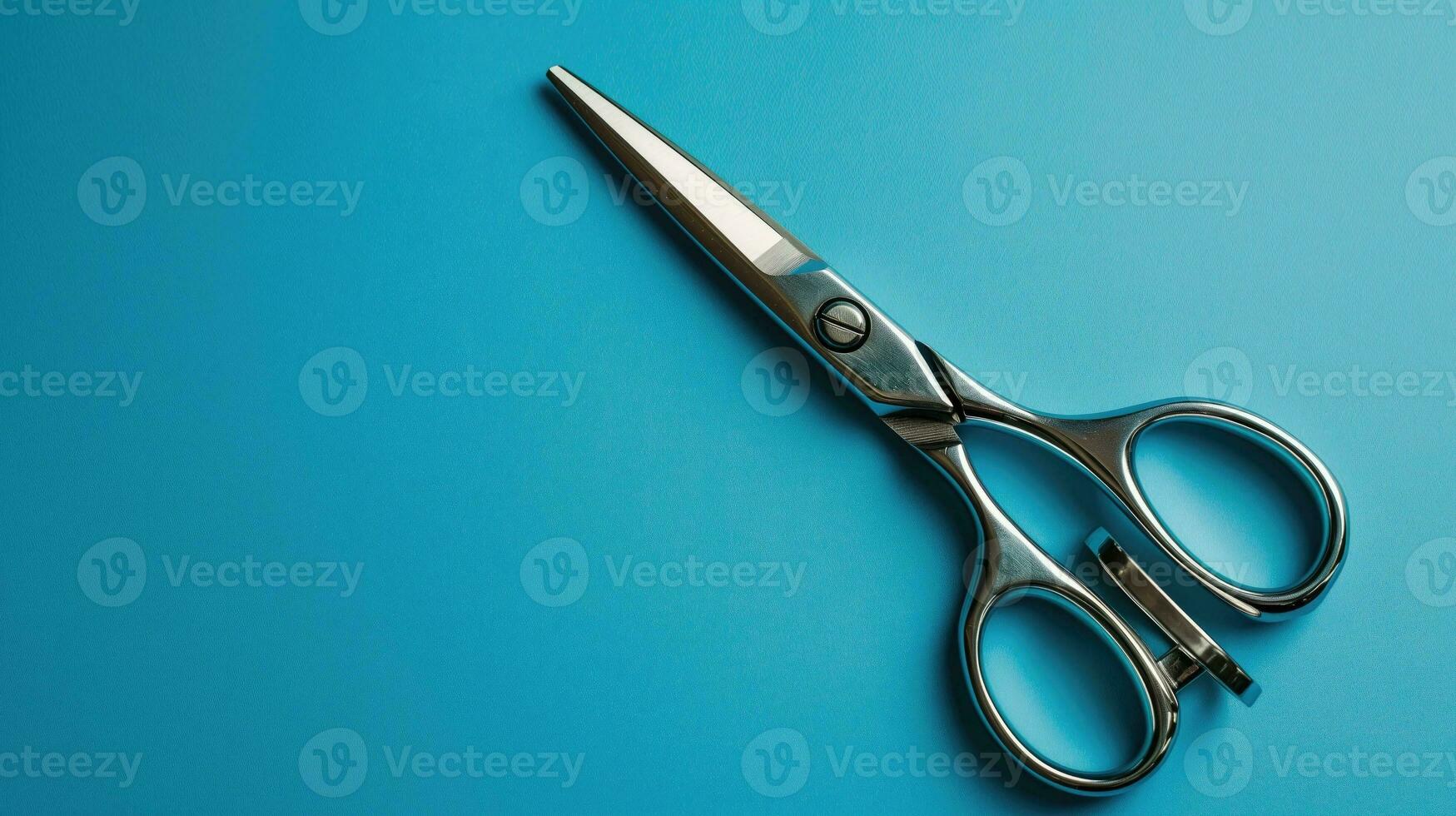 AI generated Metal scissors with large loops on a blue background photo