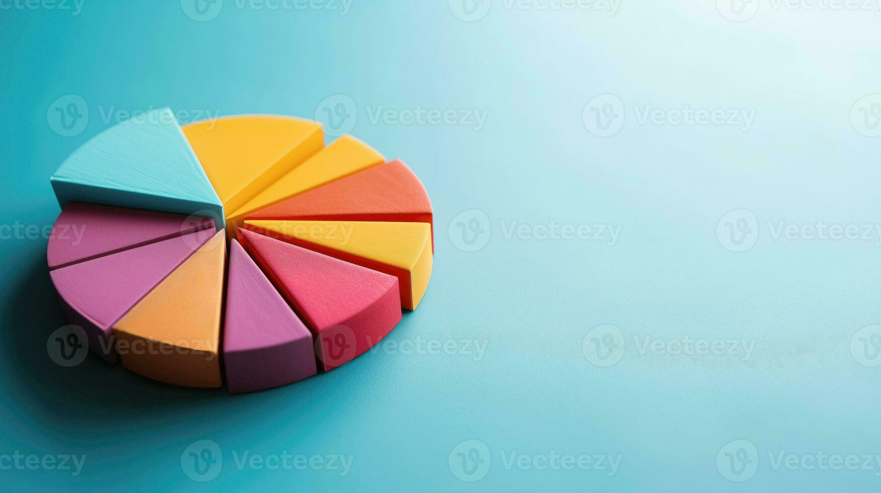 AI generated Colorful pie chart on a light blue background photo