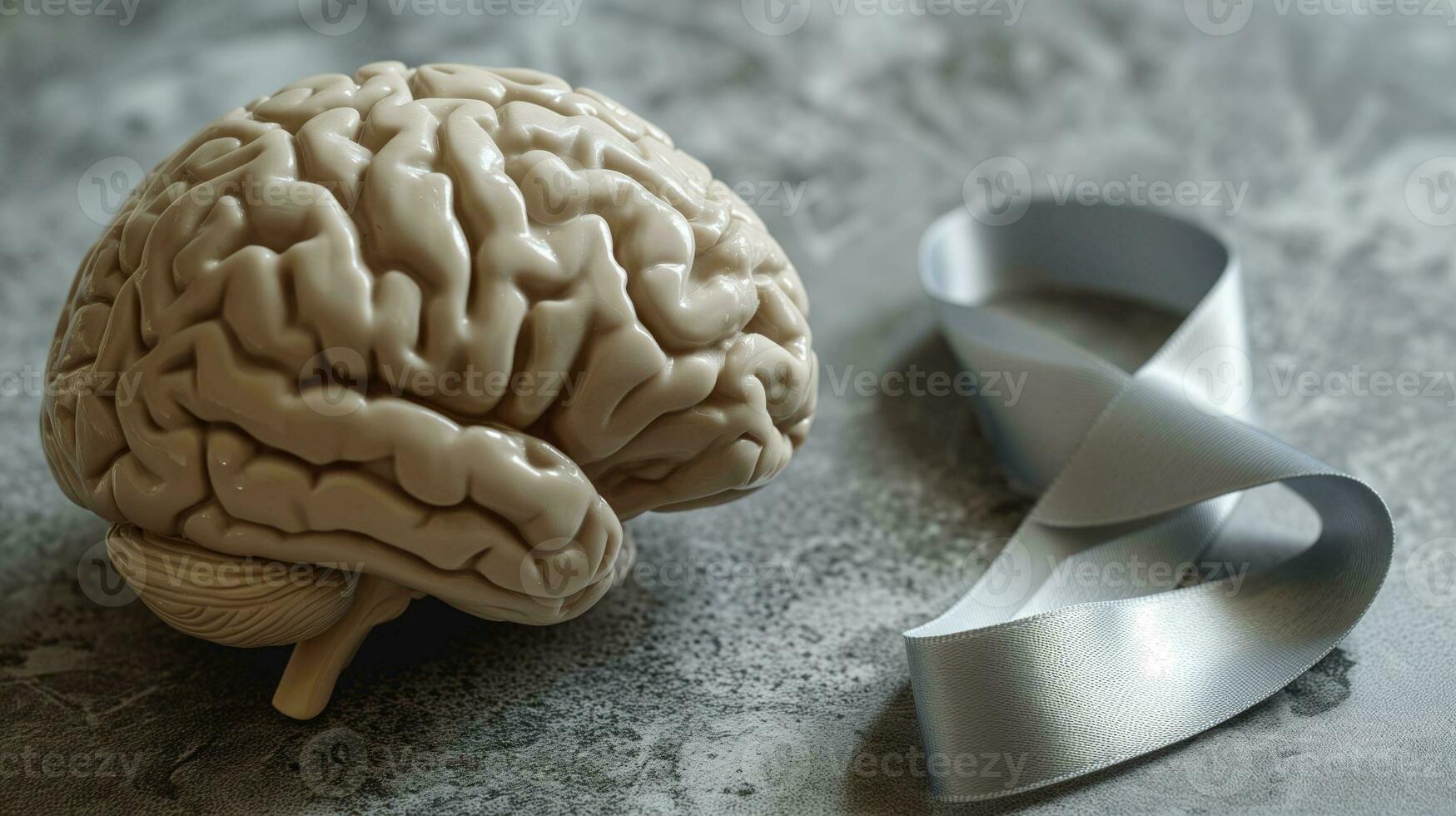 AI generated Human brain model with awareness ribbon photo