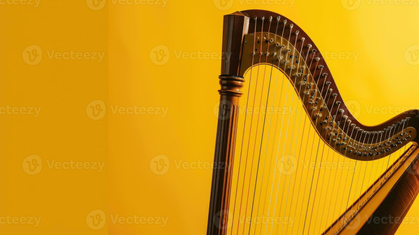 AI generated A large golden harp against a yellow background photo