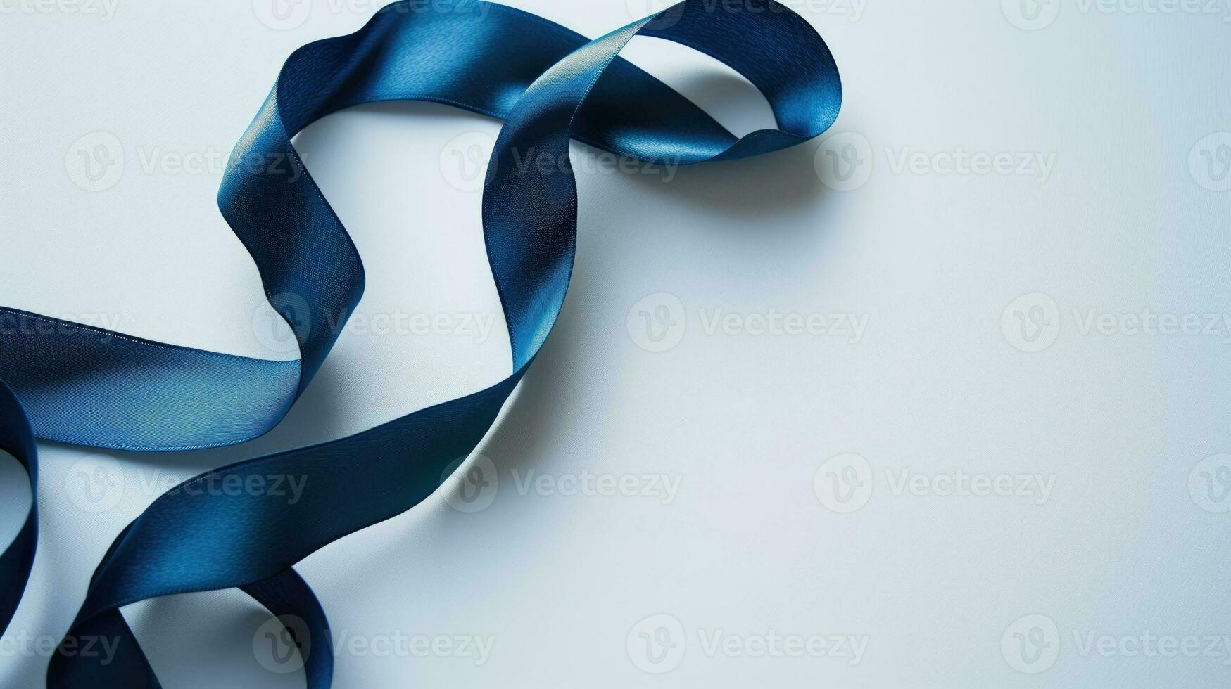 AI generated Blue satin ribbon spiraling on a clean white background photo