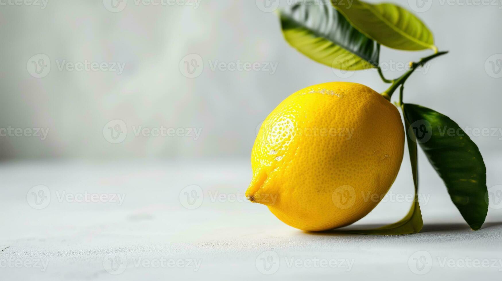 AI generated Fresh yellow lemon with leaves on a white background photo