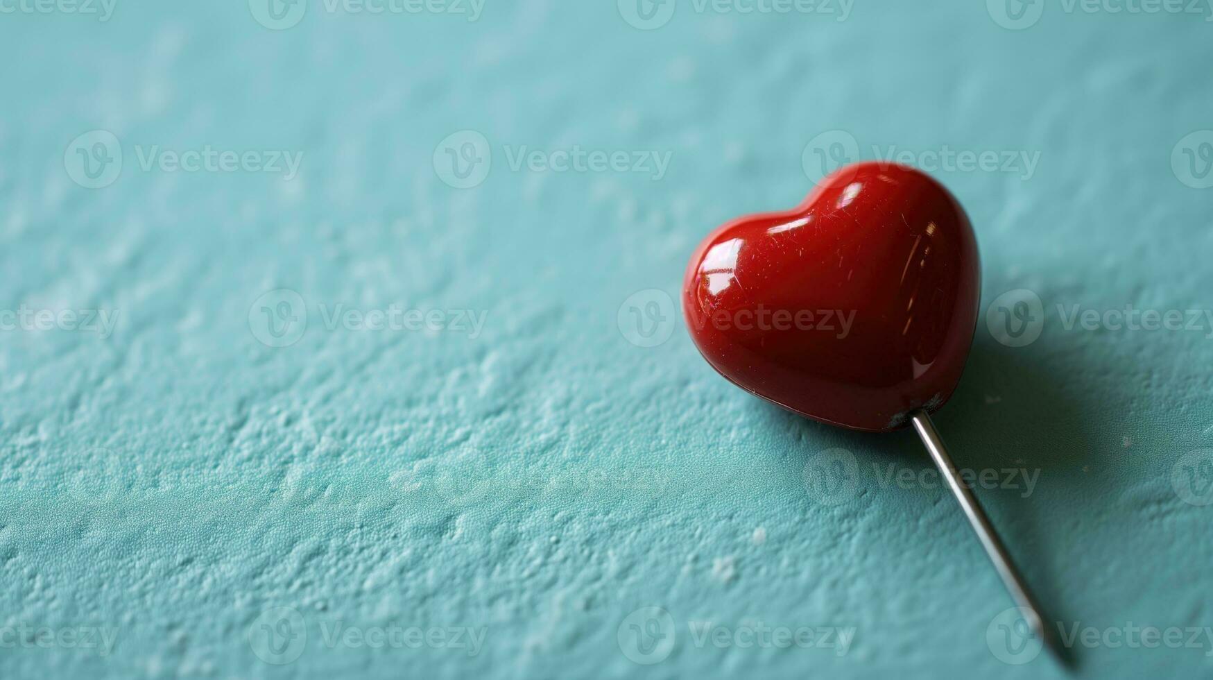 AI generated A red heart-shaped lollipop on a turquoise background photo