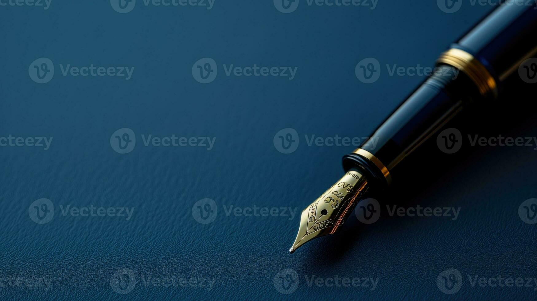 AI generated Elegant fountain pen on blue background photo